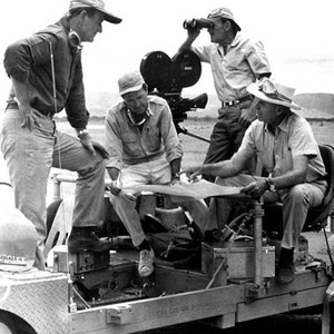 HATARI!, John Wayne, cinematographer Russell Harlan, director Howard Hawks on location, 1962.