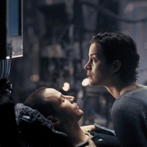 Keanu Reeves and Carrie-Anne Moss in Warner Brothers' The Matrix.