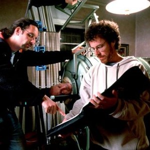 THE BIG LEBOWSKI, writer/producer Joel Coen, writer/producer Ethan Coen on set, 1998, (c) Gramercy Pictures