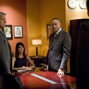 NCIS, Mark Harmon (L), Perrey Reeves (C), Rocky Carroll (R), 'Engaged (Part II)', Season 9, Ep. #9, 11/15/2011, ©CBS