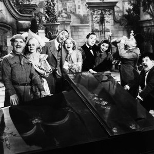 PICK A STAR, from left: Charles Halton, Tom Dugan, Lyda Roberti, Mischa Auer, Rosina Lawrence, Jack Haley, Patsy Kelly, Stan Laurel, Oliver Hardy, 1937