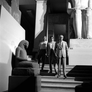 CAIRO, from left: John Meillon, Richard Johnson, George Sanders, 1963
