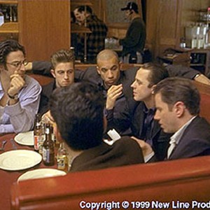 (Left to right) Writer/Director Ben Younger, Scott Caan, Vin Diesel, Giovanni Ribisi and Jamie Kennedy on the set of New Line Cinema's drama, Boiler Room photo 8