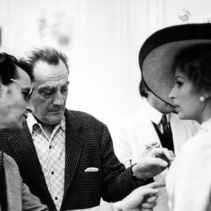 DEATH IN VENICE, Costume Designer Piero Tosi, Director Luchino Visconti, Silvana Mangano on set, 1971