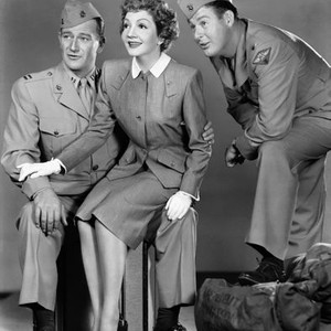 WITHOUT RESERVATIONS, from left: John Wayne, Claudette Colbert, Don DeFore, 1946