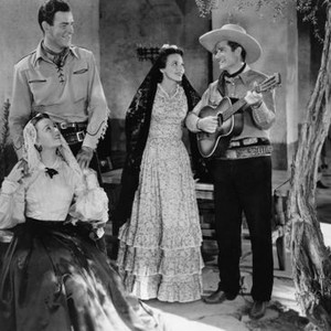 RENEGADES OF THE RIO GRANDE, from left: Jennifer Holt, Rod Cameron, Iris Clive, Ray Whitley, 1945