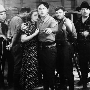 THE PAINTED DESERT, second, third, fourth, fifth, sixth and seventh from left: Ray Whitley, Harry Cording, Laraine Day, George O'Brien, Fred Kohler, Stanley Fields, 1938