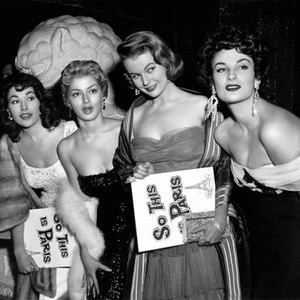 SO THIS IS PARIS, starlets Mara Corday, Dani Crayne, Myrna Hansen, Allison Hayes, at  press preview, 1955