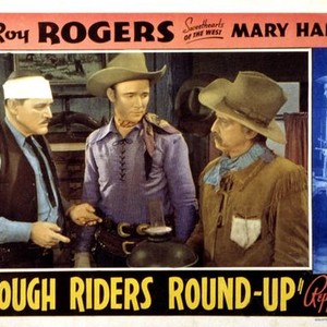 ROUGH RIDERS' ROUND-UP, Roy Rogers (center), Eddie Acuff (right, in uniform), 1939