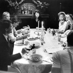 APRIL FOOL'S DAY, (clockwise from l) Ken Olandt, Jay Baker, Amy Steel, Deborah Foreman, Deborah Goodrich, Clayton Rohner, Leah Pinsent 1986. (c)Paramount