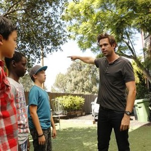 About a Boy, from left: Ethan Herisse, James Sklena, David Walton, Minnie Driver, 'About A Vasectomy', Season 2, Ep. #1, 10/14/2014, ©NBC