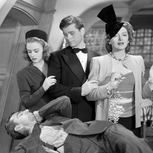 SHADOW OF THE THIN MAN, from left, standing: Donna Reed, Barry Nelson, Myrna Loy, 1941