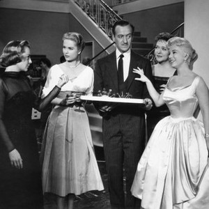 MY MAN GODFREY, from left, June Allyson, Martha Hyer, David Niven, Jessie Royce Landis, Eva Gabor, 1957