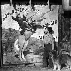 UNDER CALIFORNIA STARS, Roy Rogers and Trigger (in poster), Michael Chapin, 1948