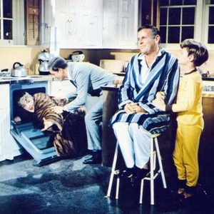 BYE BYE BIRDIE, from left: Maureen Stapleton, Dick Van Dyke, Paul Lynde, Bryan Russell, 1963