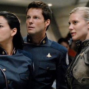 Battlestar Galactica, Jamie Bamber (L), Tricia Helfer (R), 'Season 4', ©BBCAMERICA