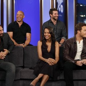 Jimmy Kimmel Live, from left: Dave Bautista, Vin Diesel, Zoe Saldana, Bradley Cooper, Chris Pratt, 01/26/2003, ©ABC