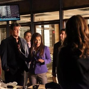 Castle, from left: Joshua Biton, Nathan Fillion, Seamus Dever, Penny Johnson Jerald, Jon Huertas, 'Need to Know', Season 6, Ep. #3, 10/07/2013, ©ABC