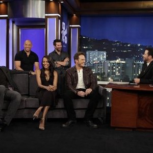 Jimmy Kimmel Live, from left: Dave Bautista, Vin Diesel, Zoe Saldana, Bradley Cooper, Chris Pratt, 01/26/2003, ©ABC