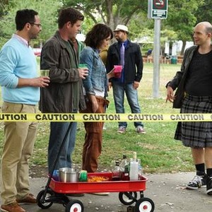 The League, from left: Nick Kroll, Stephen Rannazzisi, Katie Aselton, Paul Scheer, 'The Beer Mile', Season 7, Ep. #6, 10/14/2015, ©FXX