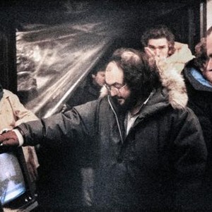 THE SHINING, FRONT, FROM LEFT: LEON VITALI, DIRECTOR STANLEY KUBRICK, JACK NICHOLSON, ON SET, FEATURED IN FILMWORKER, 2017, 1980, © WARNER BROTHERS