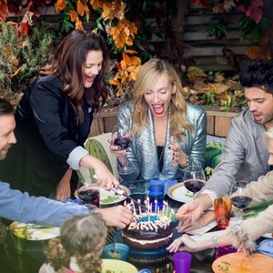 MISS YOU ALREADY, Paddy Considine (left), Drew Barrymore (standing), Toni Collette (silver), Dominic Cooper (back right), 2015. ph: Nick Wall/©Roadside Attractions