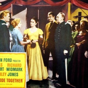 TWO RODE TOGETHER, from left: Richard Widmark, Shirley Jones, Linda Cristal, James Stewart, John McIntire, 1961
