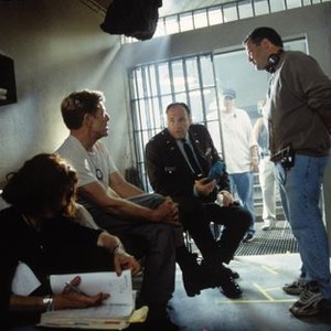 LAST CASTLE, Robert Redford, James Gandolfini, director Rod Lurie on the set, 2001