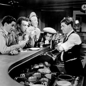 KEEP 'EM SLUGGING, from left, Bobby Jordan, Norman Abbott, Huntz Hall, Gabriel Dell, Shemp Howard, 1943