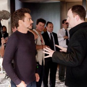 IRON MAN 2, from left: Robert Downey Jr., Clark Gregg, on set, 2010. ©Paramount