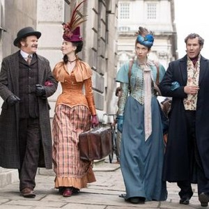HOLMES & WATSON, FROM LEFT, JOHN C. REILLY AS DR. WATSON, REBECCA HALL AS DR. GRACE HART, LAUREN LAPKUS AS MILLIE, WILL FERRELL AS SHERLOCK HOLMES, 2018. PH: GILES KEYTE. © COLUMBIA