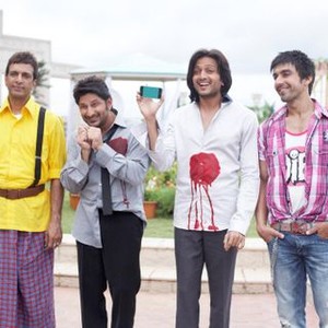 DOUBLE DHAMAAL, from left: Javed Jaffrey, Arshad Warsi, Ritesh Deshmukh, Aashish Chaudhary, 2011. ©Reliance Entertainment