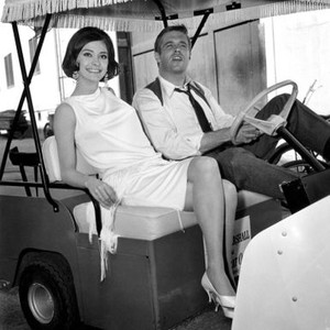 THE CARPETBAGGERS, Elizabeth Ashley, George Peppard, on Warner Brothers lot, 1964