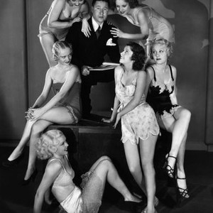 COLLEGE HUMOR, Jack Oakie, surrounded by starlets (clockwise from lower left), Toby Wing, Jane Allen, Patsy Bellamy, Anne Nagel, Audrine Brier, Dallas Dexter, 1933