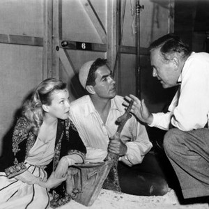 THE BLACK ROSE, Cecile Aubry, Tyrone Power, director Henry Hathaway, on-set, 1950, TM and Copyright (c) 20th Century-Fox Film Corp.  All Rights Reserved