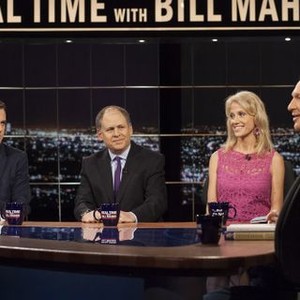 Real Time with Bill Maher, from left: Niall Ferguson, Jonathan Alter, Kellyanne Conway, Bill Maher, 'Episode 286', Season 11, Ep. #19, 06/14/2013, ©HBO
