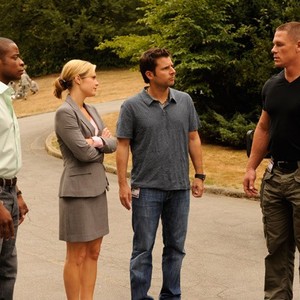 Psych, from left: Dulé Hill, Maggie Lawson, James Roday, John Cena, 'You Can't Handle This Episode', Season 4, Ep. #10, 01/27/2010, ©USA