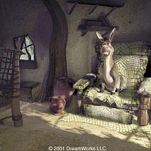 The Donkey (EDDIE MURPHY) makes himself at home in Shrek's (MIKE MYERS) favorite chair in DreamWorks Pictures' computer animated comedy SHREK. photo 4