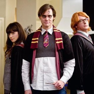 YES MAN, from left: Zooey Deschanel, Jim Carrey, Rhys Darby, 2008, © Warner Brothers