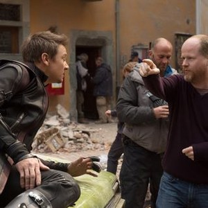 AVENGERS: AGE OF ULTRON, l-r: Jeremy Renner, director Joss Whedon,  2015. ph: Jay Maidment/©Walt Disney Pictures