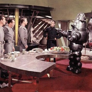 FORBIDDEN PLANET, Jack Kelly, Warren Stevens, Leslie Nielsen, Walter Pidgeon, Robby the Robot, 1956.