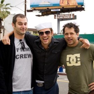JACKASS: NUMBER TWO, cinematographer Dimitry Elyashkevich, Johnny Knoxville, director Jeff Tremaine, on set, 2006. ©Paramount