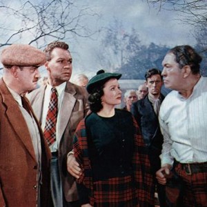 TROUBLE IN THE GLEN, from left, Forrest Tucker, Margaret Lockwood, Victor McLaglen, 1954