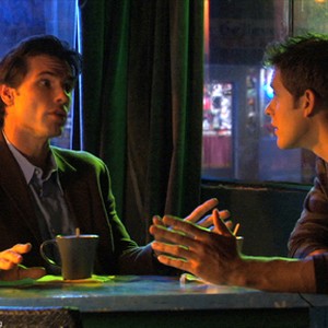 (L-R) Austin Peck as Sam and Bryce Johnson as David in "The Blue Tooth Virgin."
