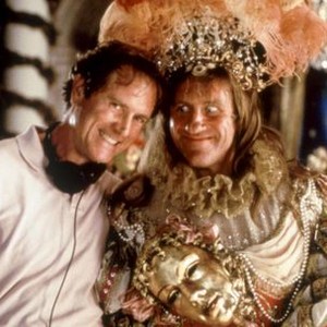 THE MAN IN THE IRON MASK, director Randall Wallace, Gerard Depardieu, on set, 1998. (c)United Artists
