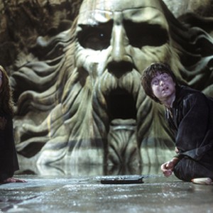 (L-r) Ginny Weasley (BONNIE WRIGHT) and Harry Potter (DANIEL RADCLIFFE) in the Chamber of Secrets in Warner Bros. Pictures' "Harry Potter and the Chamber of Secrets."