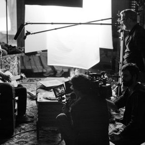 KEITH RICHARDS: UNDER THE INFLUENCE, Keith Richards (left), cinematographer Igor Martinovic (center), director Morgan Neville (back right), on set, 2015./© Netflix