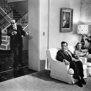 MY MAN GODFREY, from left, director Henry Koster, David Niven, Jay Robinson, June Allyson, 1957