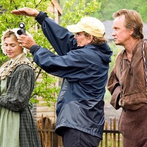 THE WORK AND THE GLORY: AMERICAN ZION, Brenda Strong, Director Sterling Van Wagenen, Sam Hennings, on set, 2005, ©Vineyard Distribution