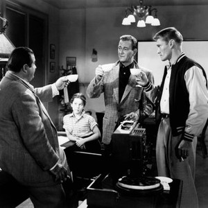 TROUBLE ALONG THE WAY, second, third and fourth from left: Sherry Jackson, John Wayne, Chuck Connors, 1953